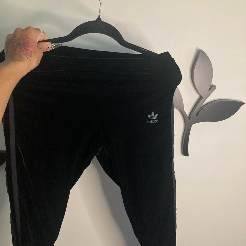 Black Velvet Adidas Joggers With Stripes